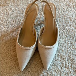 H&M Women's Elegant Beige Slingback Heels - Size 6